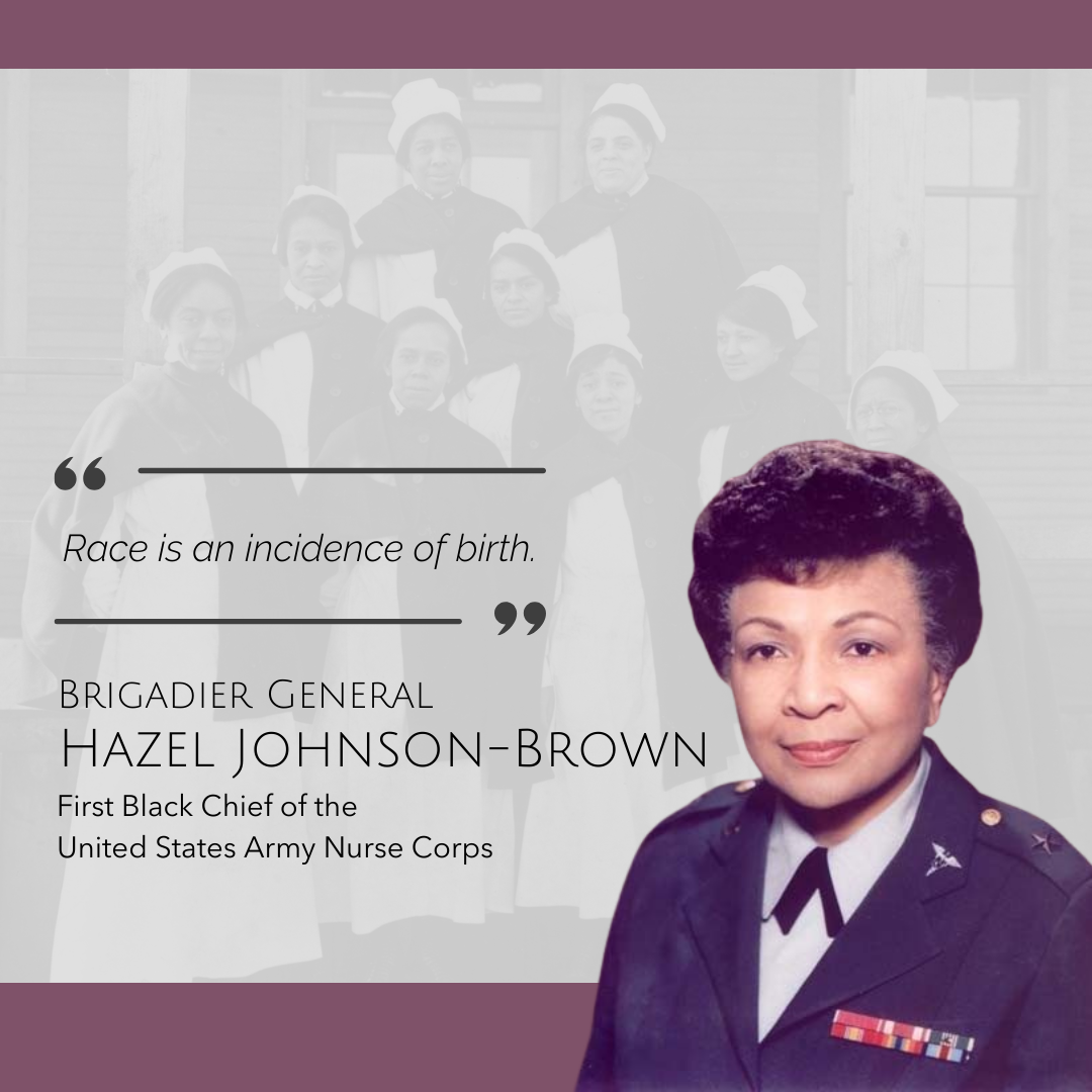 Race is an incidence of birth - quote from Brigadier General Hazel W. Johnson-Brown, the first Black General in the history of the US military.